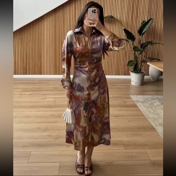 Zara- BLURRY PRINT SATIN EFFECT DRESS (new) - Picture 1 of 6